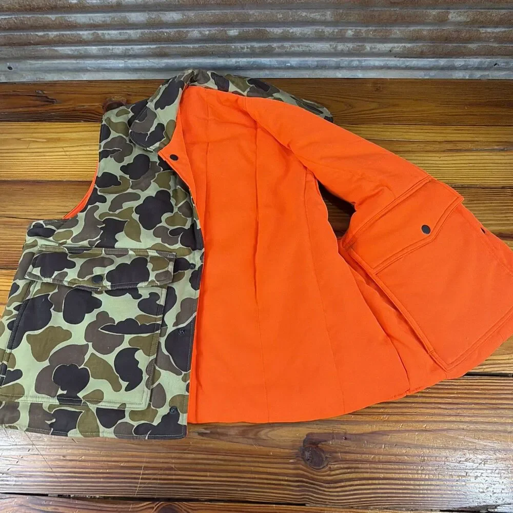 Vtg Duck Camo 80s/90's Puffer Vest Reversible Orange Insulated Sz M Thick/Heavy